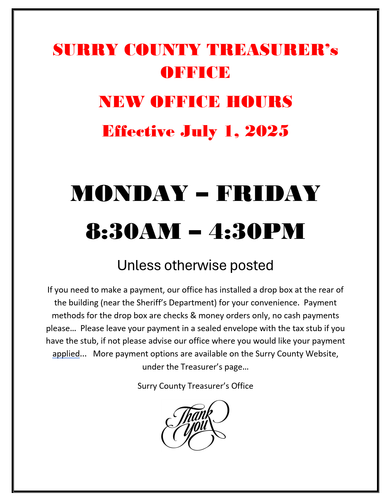 treasurer new office hours jul 1 2025